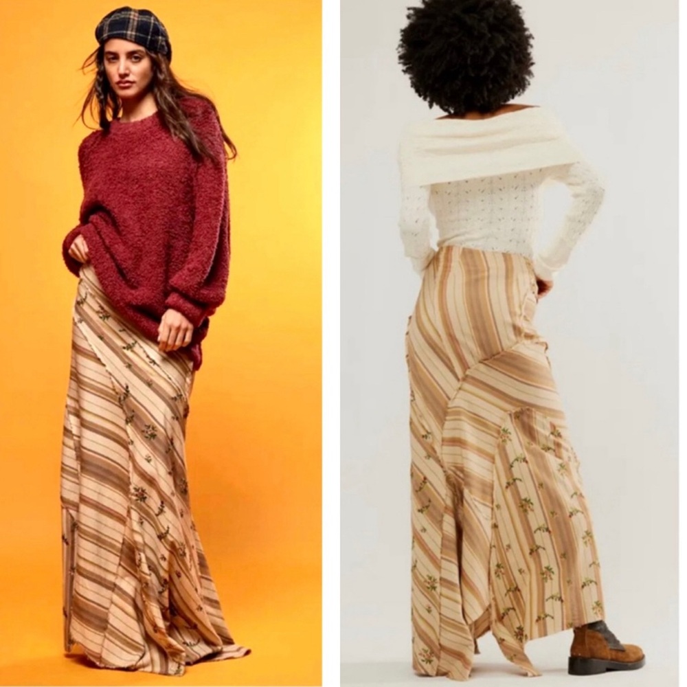 FREE PEOPLE Imogene Boho Mixed Stripe Maxi Skirt NEW Size 8